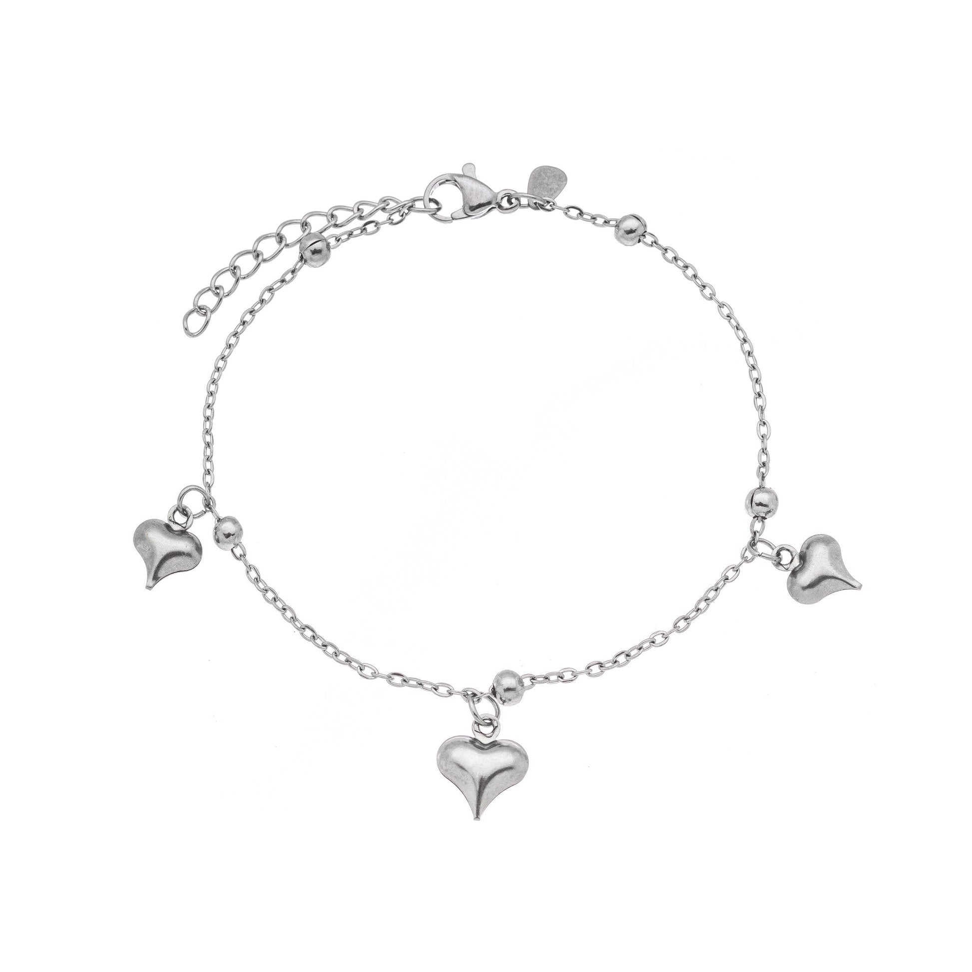 Pulseira corações e bolinhas em aço inox - Biju & Cia.