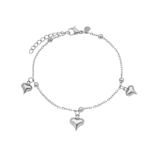 Pulseira corações e bolinhas em aço inox - Biju & Cia.