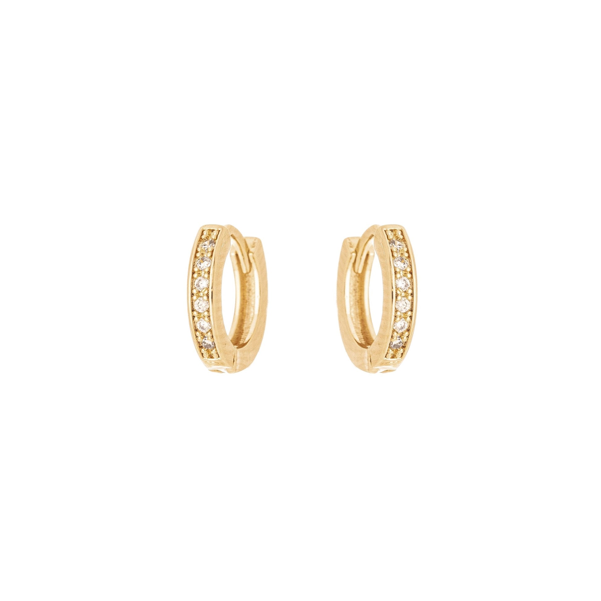 Brinco de argola articulada com zircônias banhado a ouro 18k - Biju & Cia.
