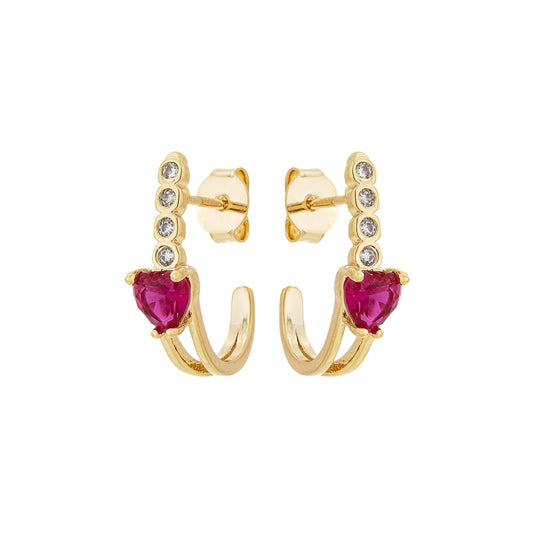 Brinco com coração e zircônias banhado a ouro 18k