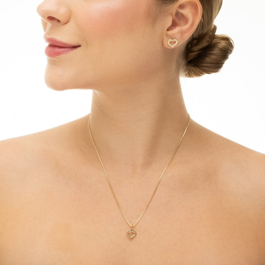 Conjunto coração trabalhado banhado a ouro 18k