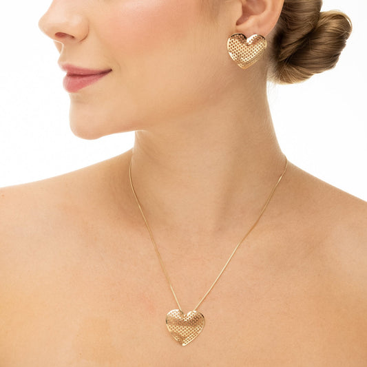 Conjunto coração vazado banhado a ouro 18k