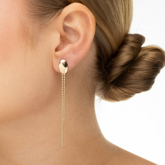 Brinco com correntes de bolinha banhado a ouro 18k