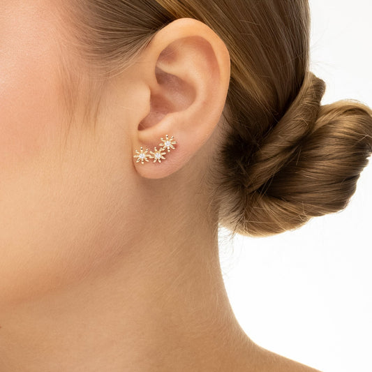 Brinco earcuff flores com zircônia banhado a ouro 18k