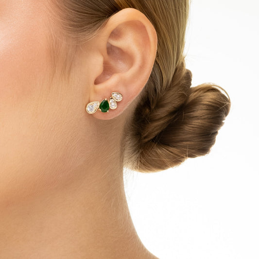 Brinco earcuff gotas com pedras banhada a ouro 18k