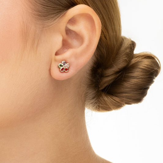 Brinco flor com zircônias banhado a ouro 18k