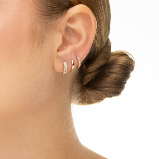 Trio de argolinhas lisa e com zircônias banhado a ouro 18k