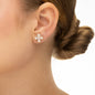 Brinco flor com zircônia banhado a ouro 18k