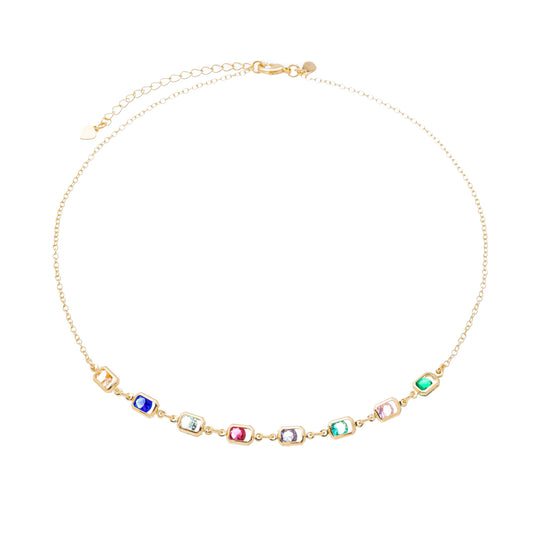 Choker com pedras coloridas banhada a ouro 18k - Biju & Cia.