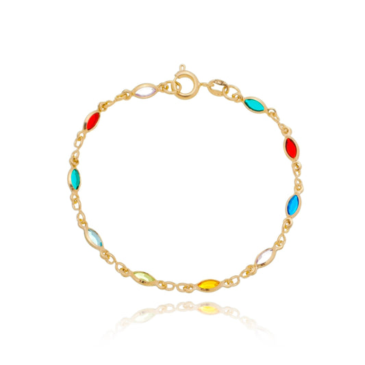 Pulseira infantil com pedras coloridas banhada a ouro 18k - Biju & Cia.