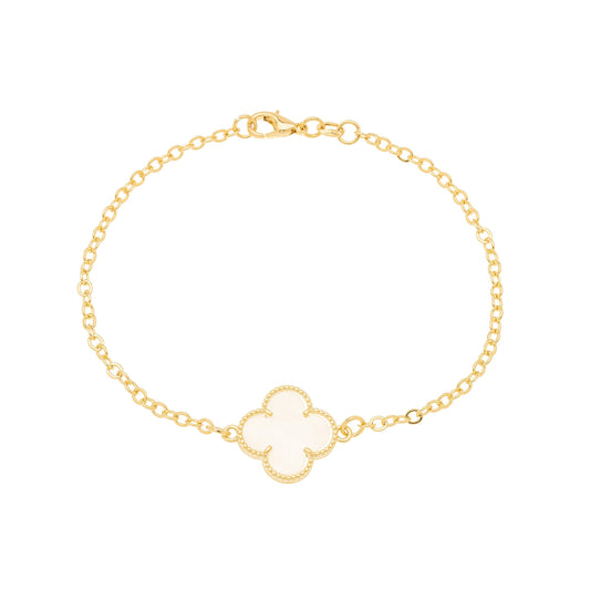 Pulseira trevo em madre pérola banhada a ouro 18k