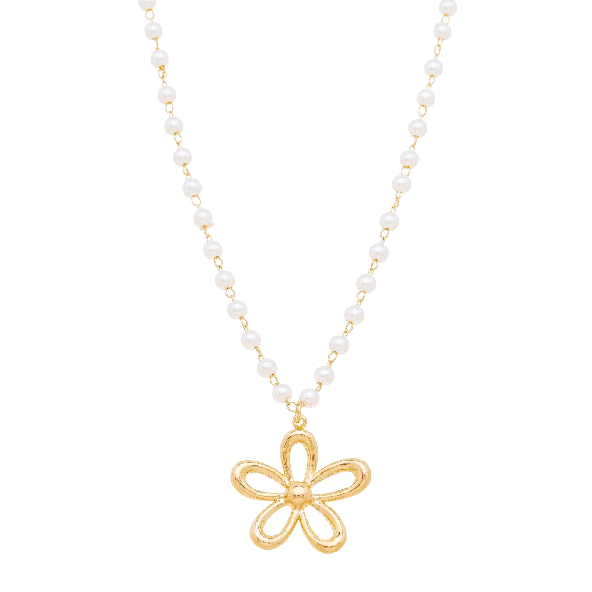 Gargantilha flor com pérolas banhada a ouro 18k - Biju & Cia.
