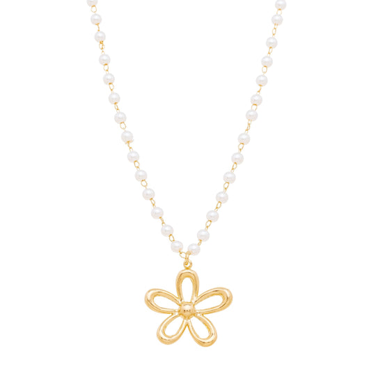 Gargantilha flor com pérolas banhada a ouro 18k - Biju & Cia.