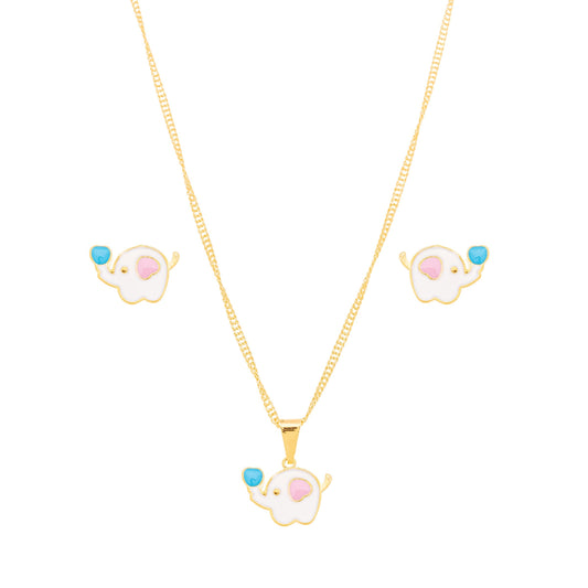 Conjunto elefante resinado banhado a ouro 18k - Biju & Cia.