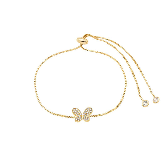 Pulseira regulável borboleta com zircônias banhada a ouro 18k - Biju & Cia.