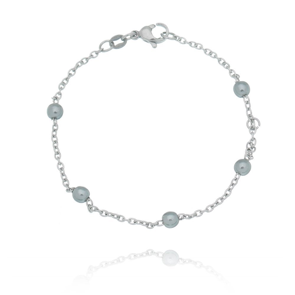 Pulseira com bolinha cinza em aço inox