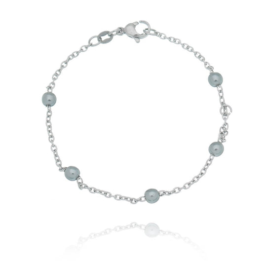 Pulseira com bolinha cinza em aço inox