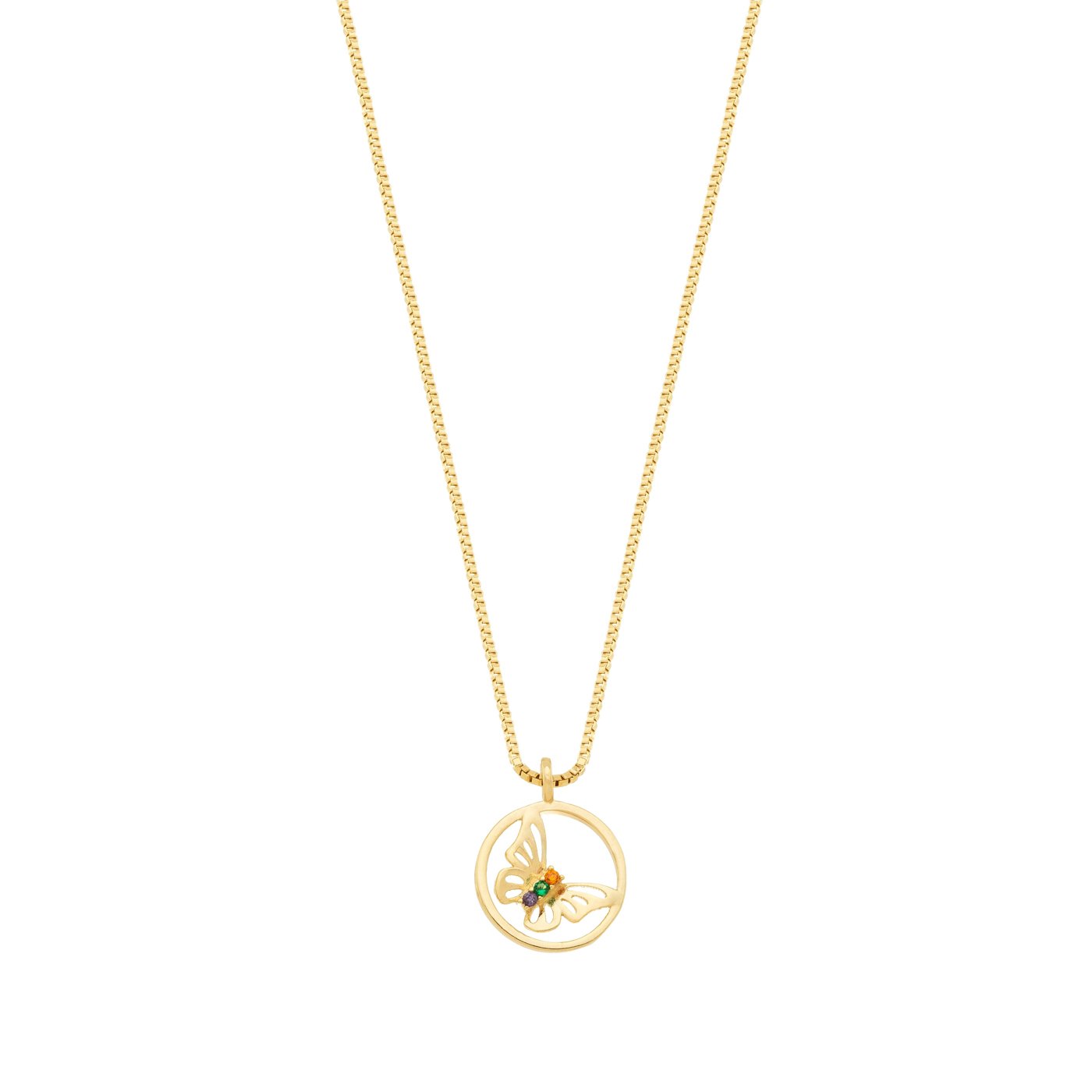 Gargantilha borboleta com zircônias coloridas banhada a ouro 18k
