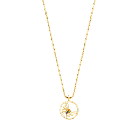 Gargantilha borboleta com zircônias coloridas banhada a ouro 18k