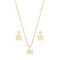Conjunto borboleta com pedra banhado a ouro 18k