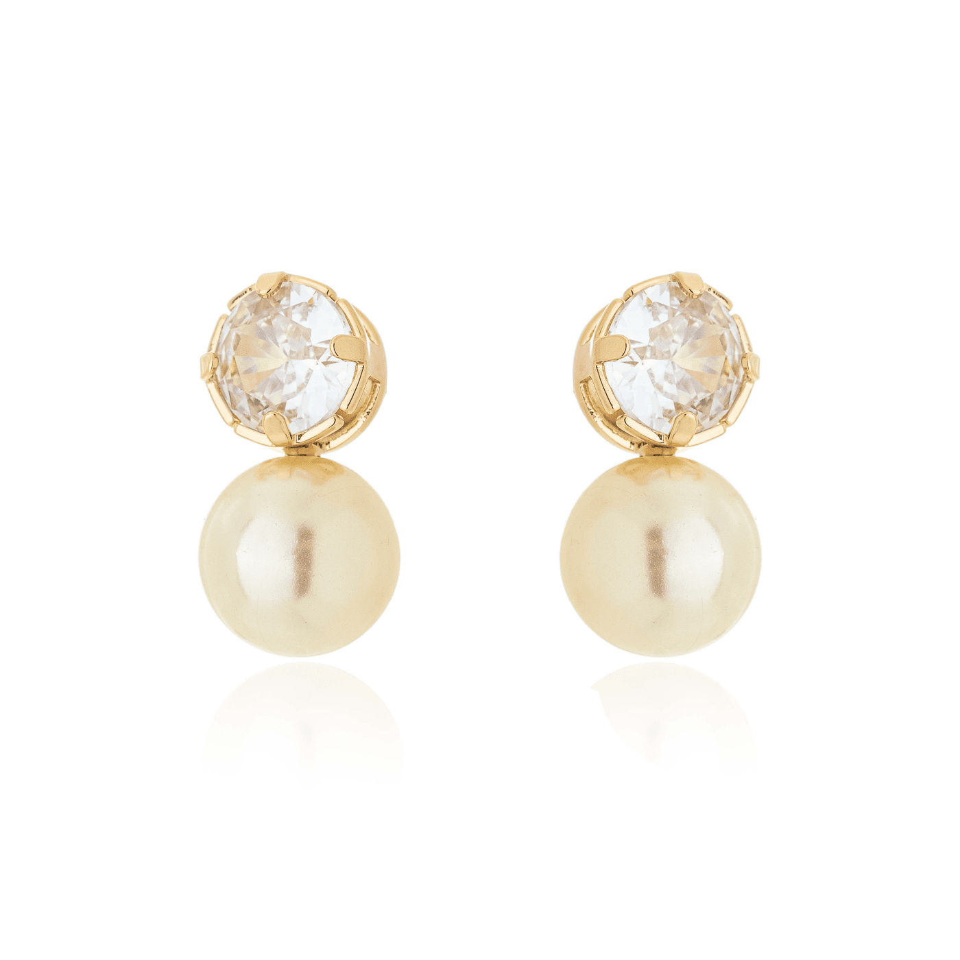 Brinco de pérola com zircônia redonda banhado a ouro 18k - Biju & Cia.