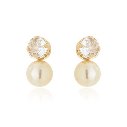 Brinco de pérola com zircônia redonda banhado a ouro 18k - Biju & Cia.