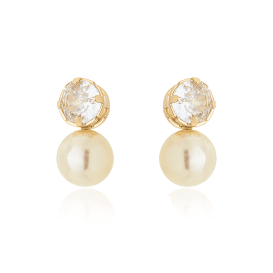 Brinco de pérola com zircônia redonda banhado a ouro 18k - Biju & Cia.