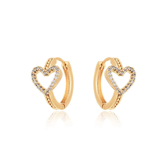 Argola com coração cravejado banhada a ouro 18k - Biju & Cia.