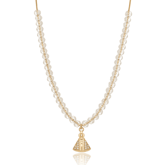 Gargantilha de Nossa Senhora de Aparecida com cristais banhada a ouro 18k - Biju & Cia.