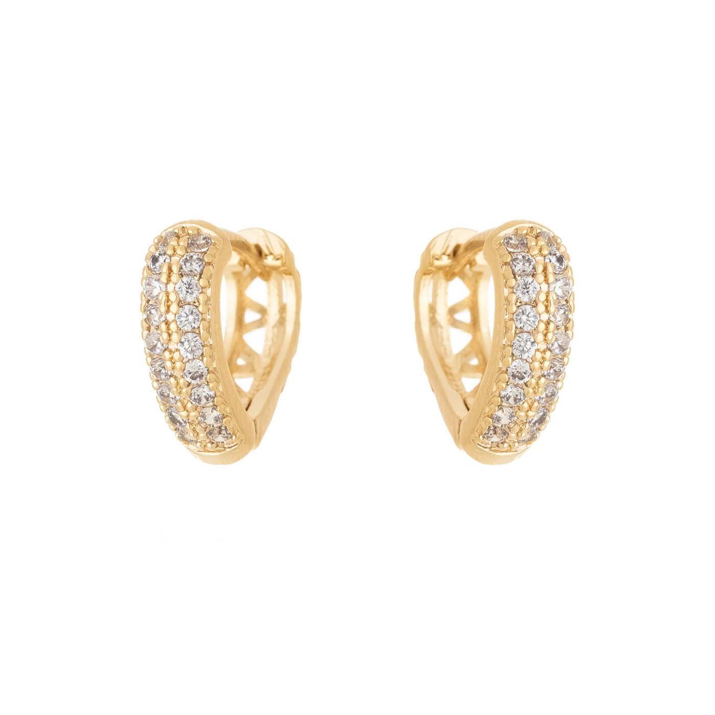 Brinco de argola articulada de coração com zircônias banhado a ouro 18k - Biju & Cia.
