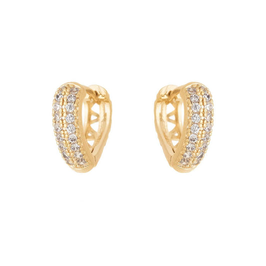 Brinco de argola articulada de coração com zircônias banhado a ouro 18k - Biju & Cia.