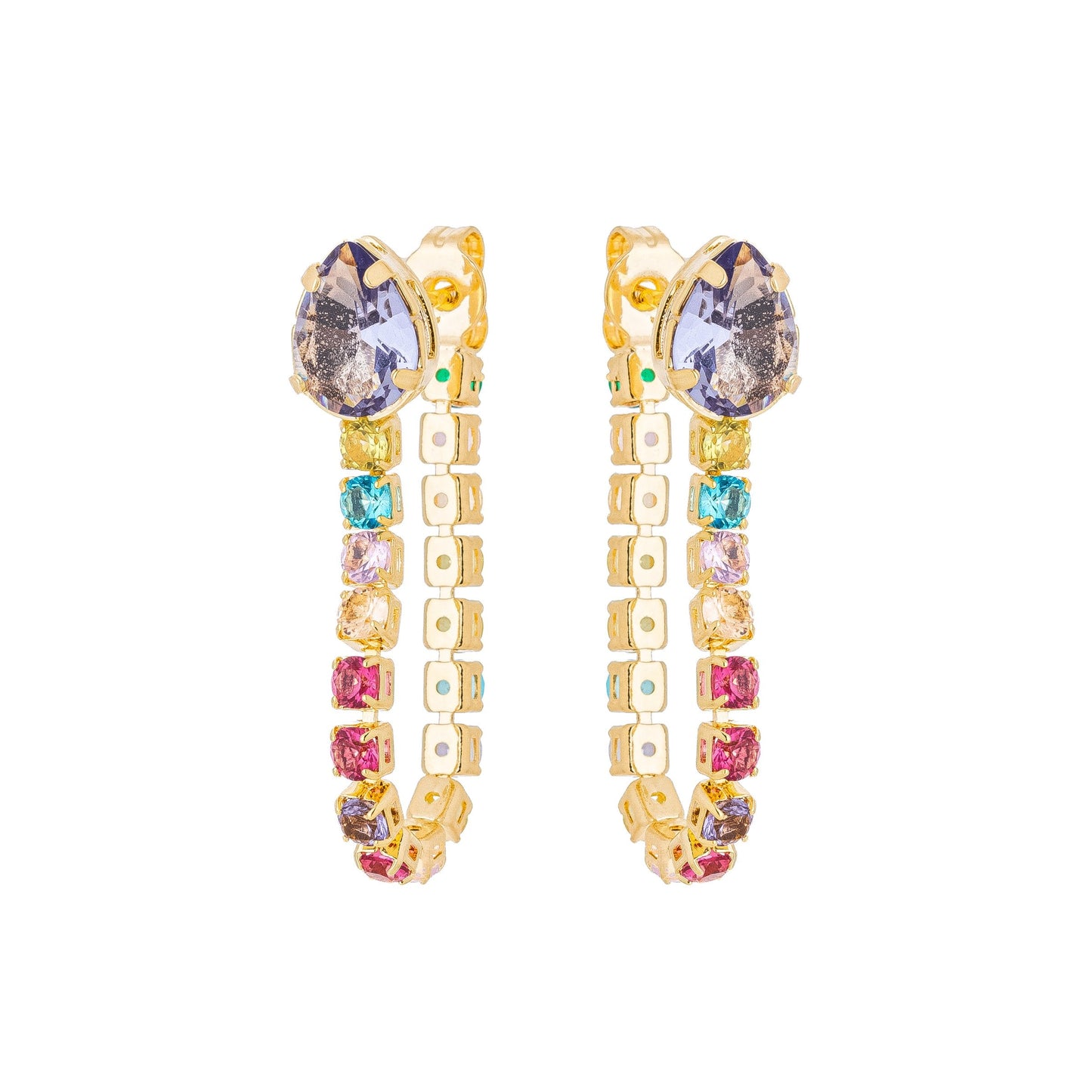 Brinco gota com riviera colorida banhado a ouro 18k - Biju & Cia.