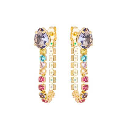 Brinco gota com riviera colorida banhado a ouro 18k - Biju & Cia.