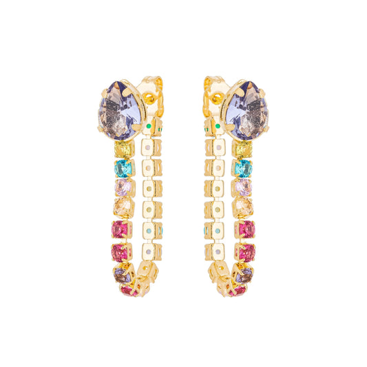 Brinco gota com riviera colorida banhado a ouro 18k - Biju & Cia.