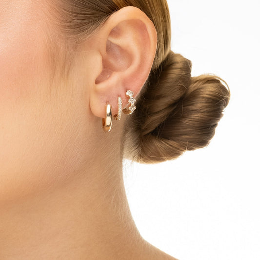 Trio de argolinhas lisa e com zircônias banhado a ouro 18k