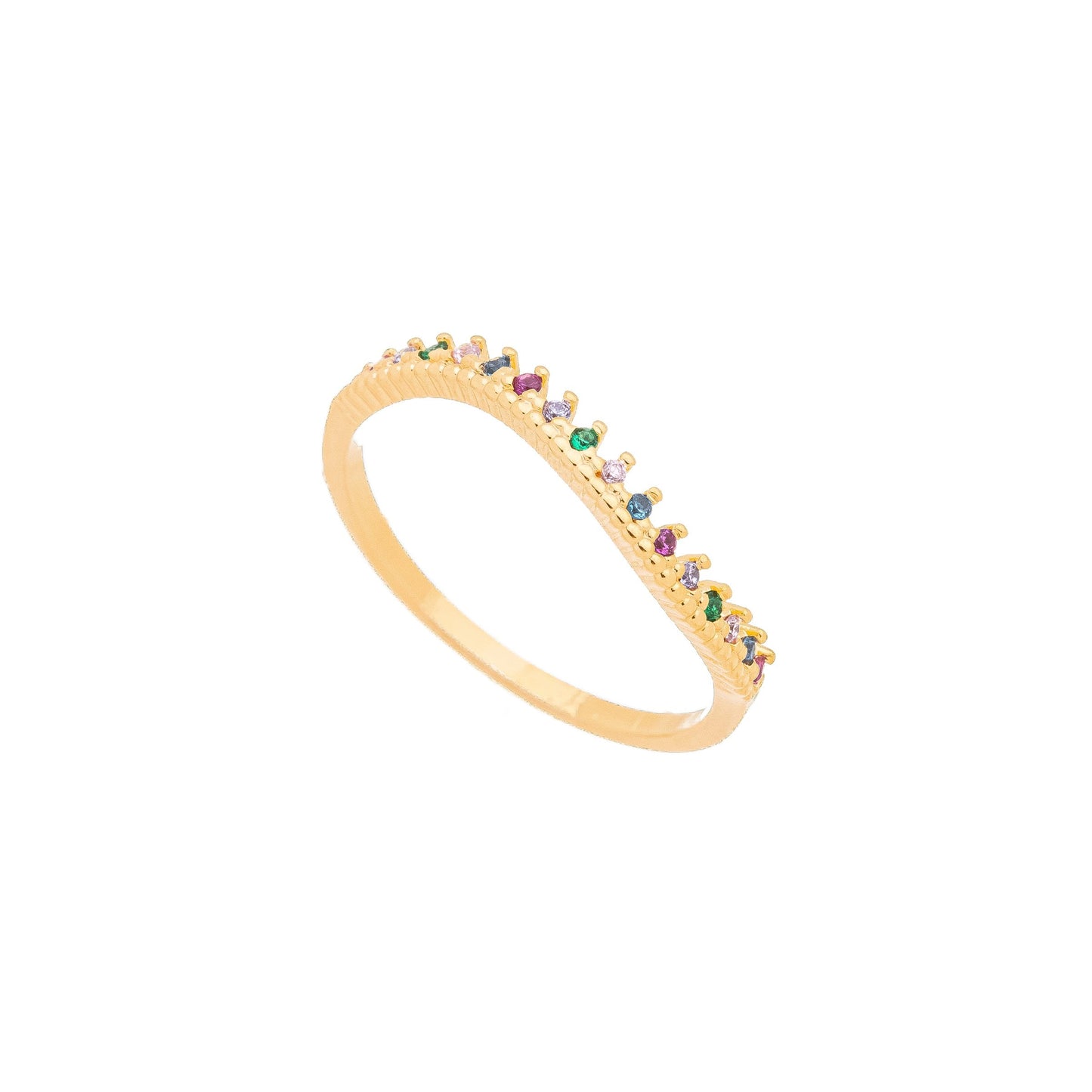 Anel com zircônias coloridas banhado a ouro 18k - Biju & Cia.