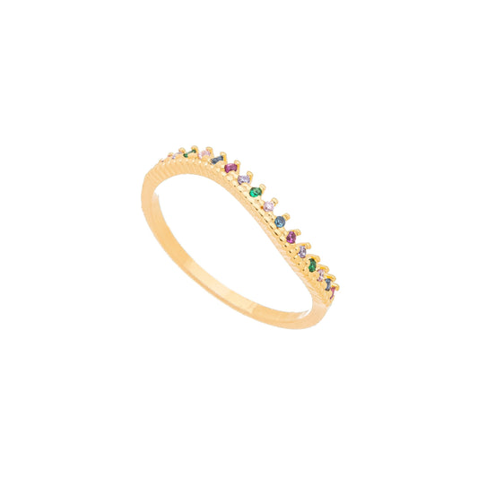 Anel com zircônias coloridas banhado a ouro 18k - Biju & Cia.