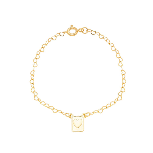 Pulseira infantil com plaquinha com coração banhada a ouro 18k