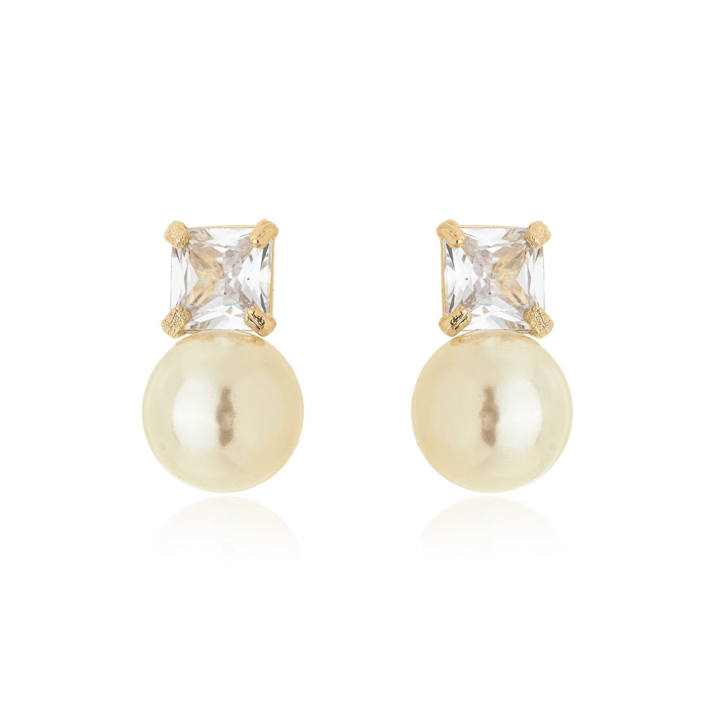 Brinco de pérola com zircônia quadrada banhado a ouro 18k - Biju & Cia.