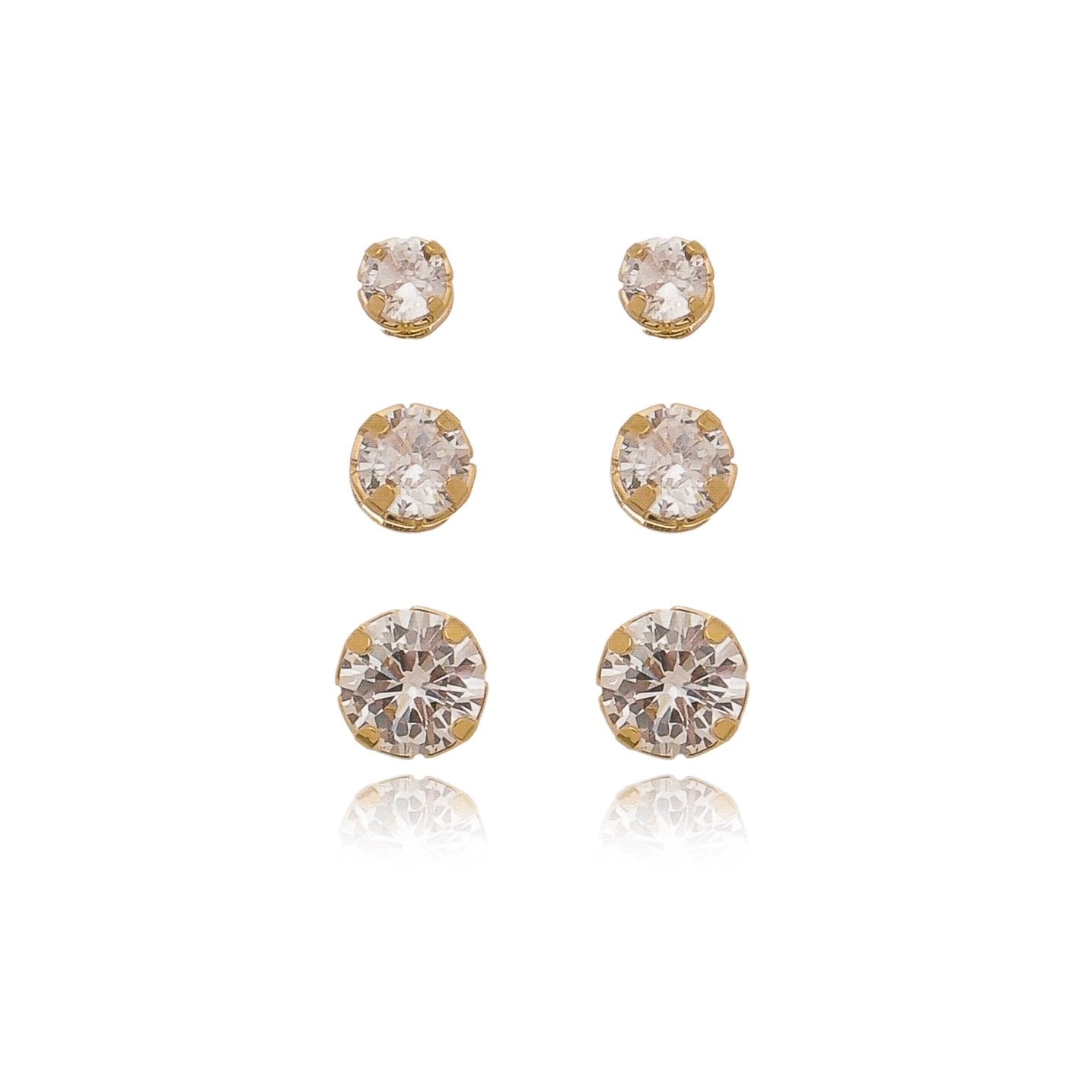 Trio de brincos de zircônia banhado a ouro 18k - Biju & Cia.