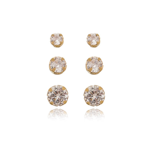 Trio de brincos de zircônia banhado a ouro 18k - Biju & Cia.
