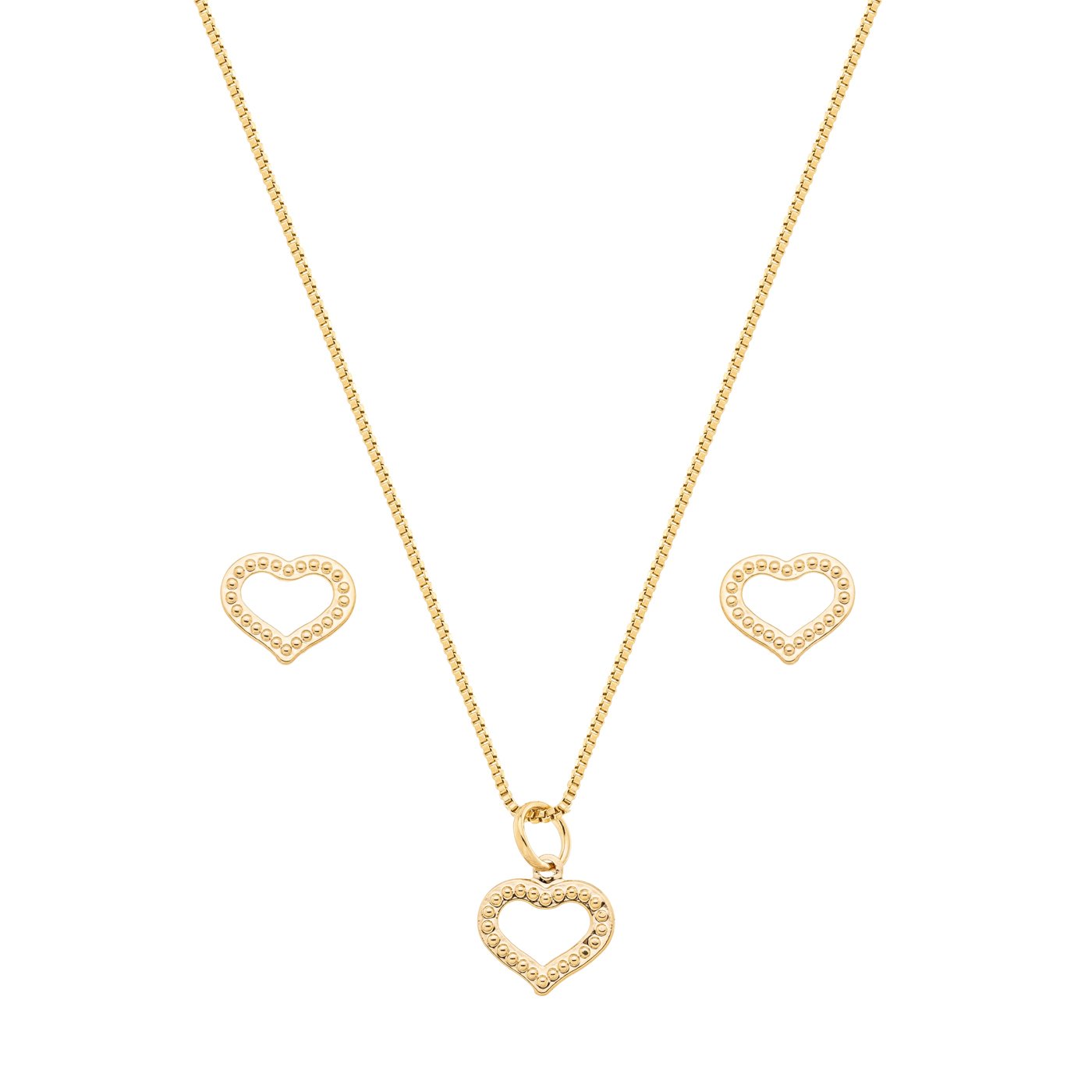 Conjunto coração trabalhado banhado a ouro 18k
