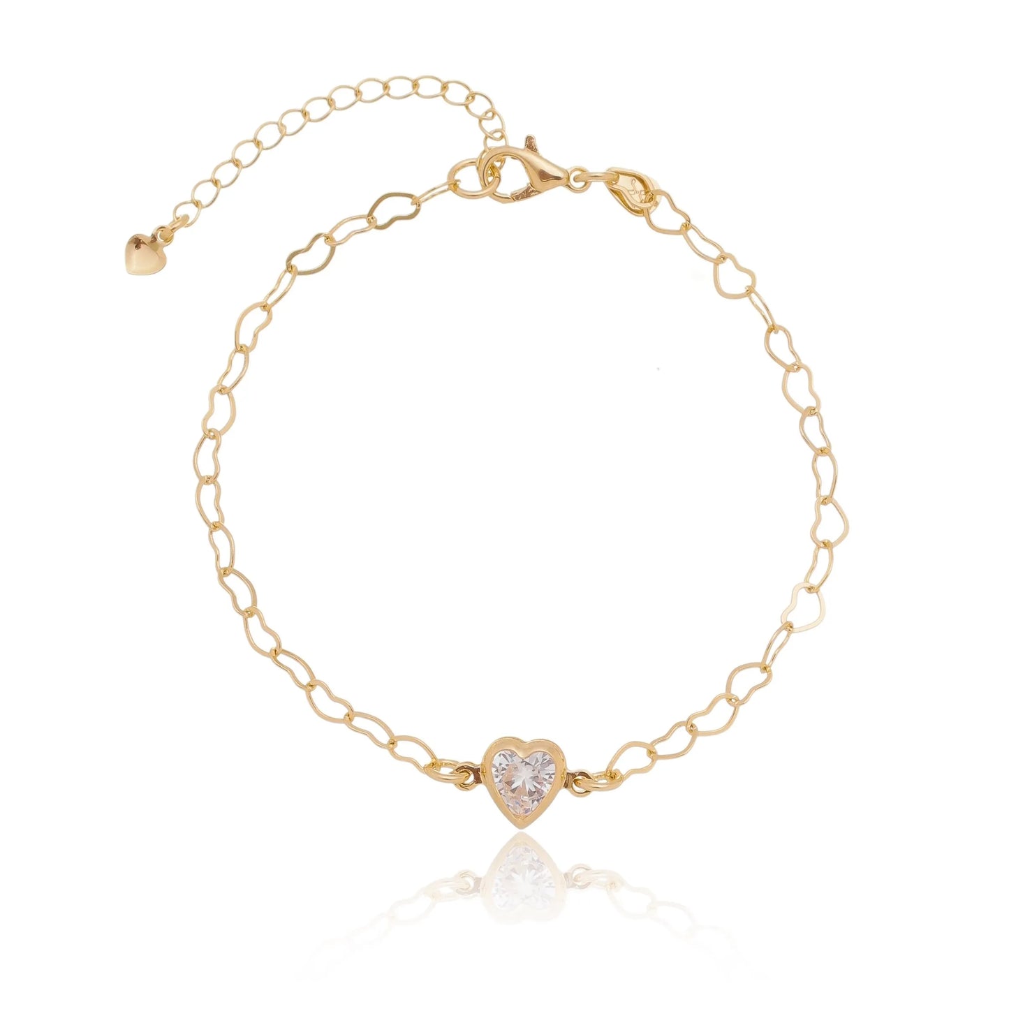 Pulseira de coração com zircônia banhada a ouro 18k - Biju & Cia.