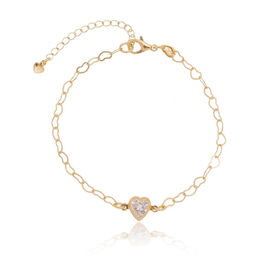 Pulseira de coração com zircônia banhada a ouro 18k - Biju & Cia.