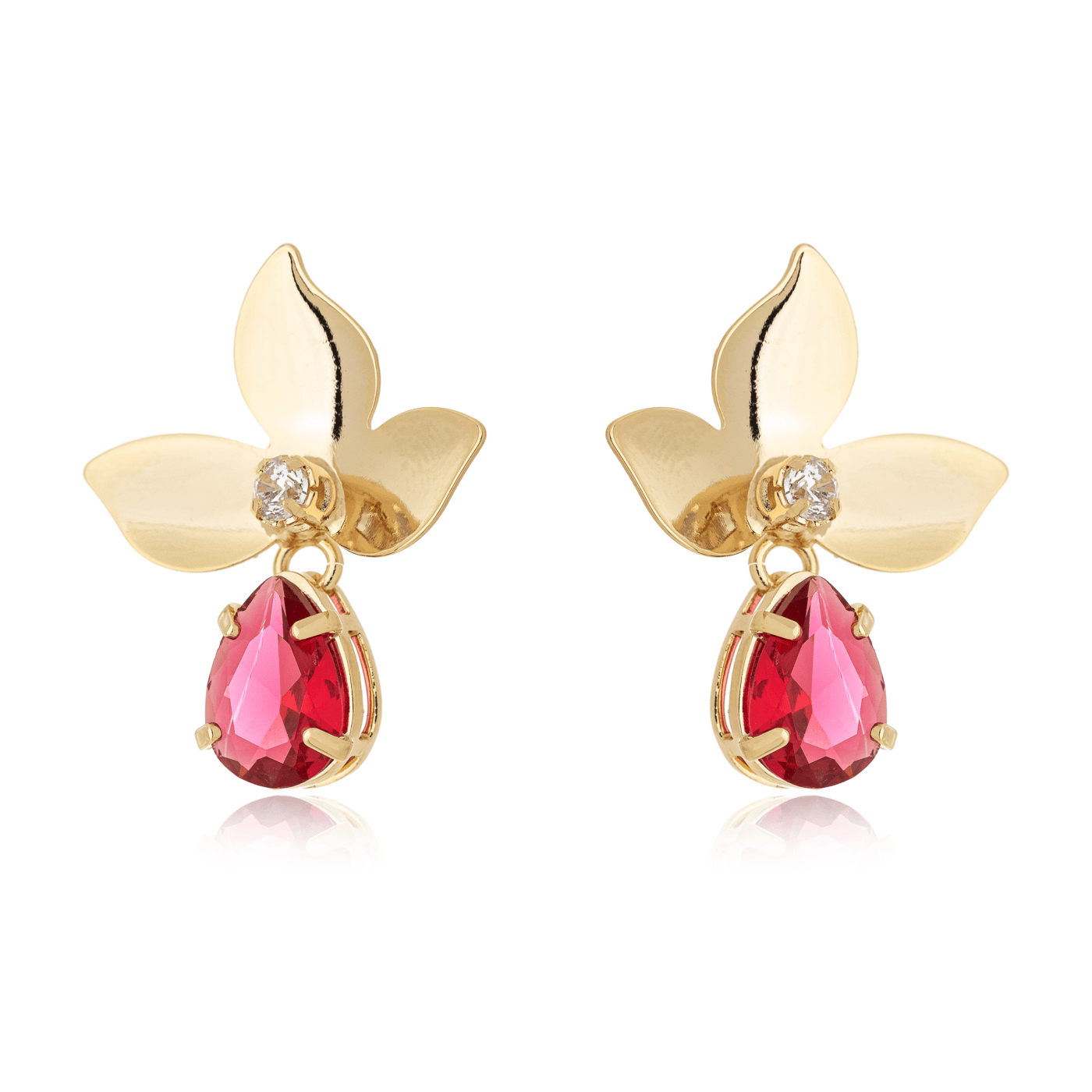Brinco de flor com pedra banhado a ouro 18k - Biju & Cia.