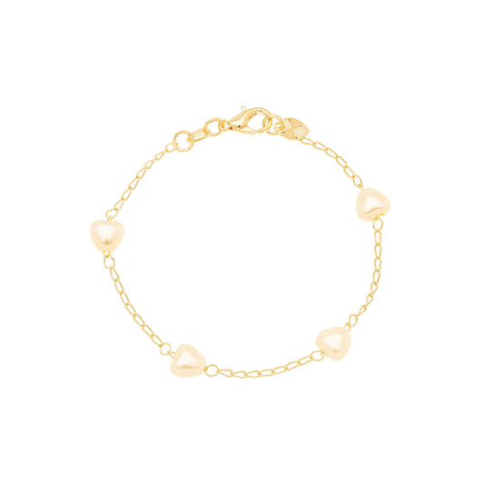 Pulseira infantil com corações de pérola banhada a ouro 18k - Biju & Cia.