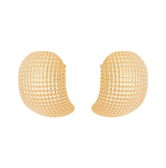 Brinco meia argola detalhada banhado a ouro 18k - Biju & Cia.