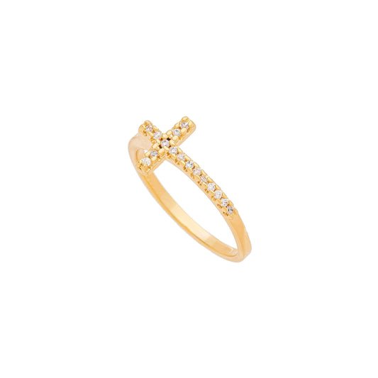 Anel cruz de zircônias banhado a ouro 18k - Biju & Cia.
