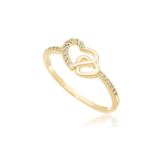 Anel corações com zircônias banhado a ouro 18k - Biju & Cia.