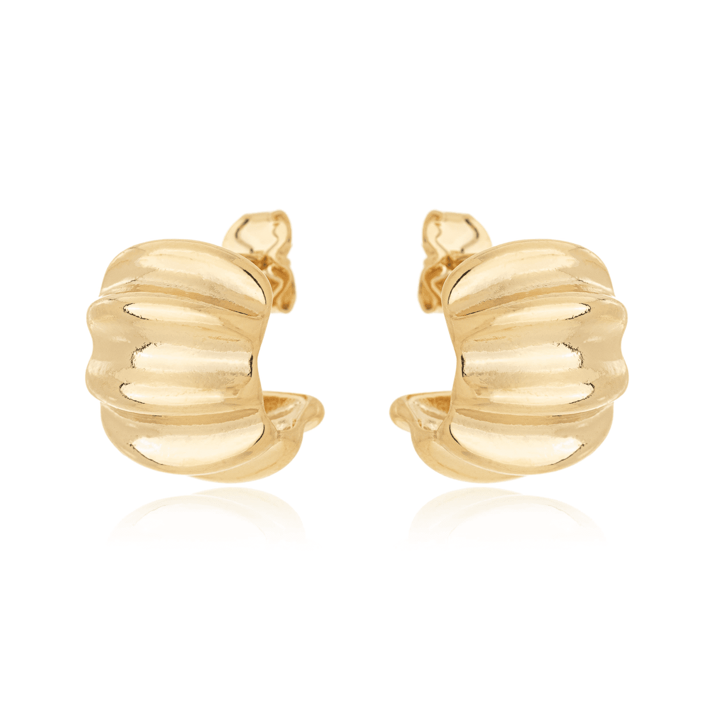 Brinco meia argola trabalhado banhado a ouro 18k - Biju & Cia.
